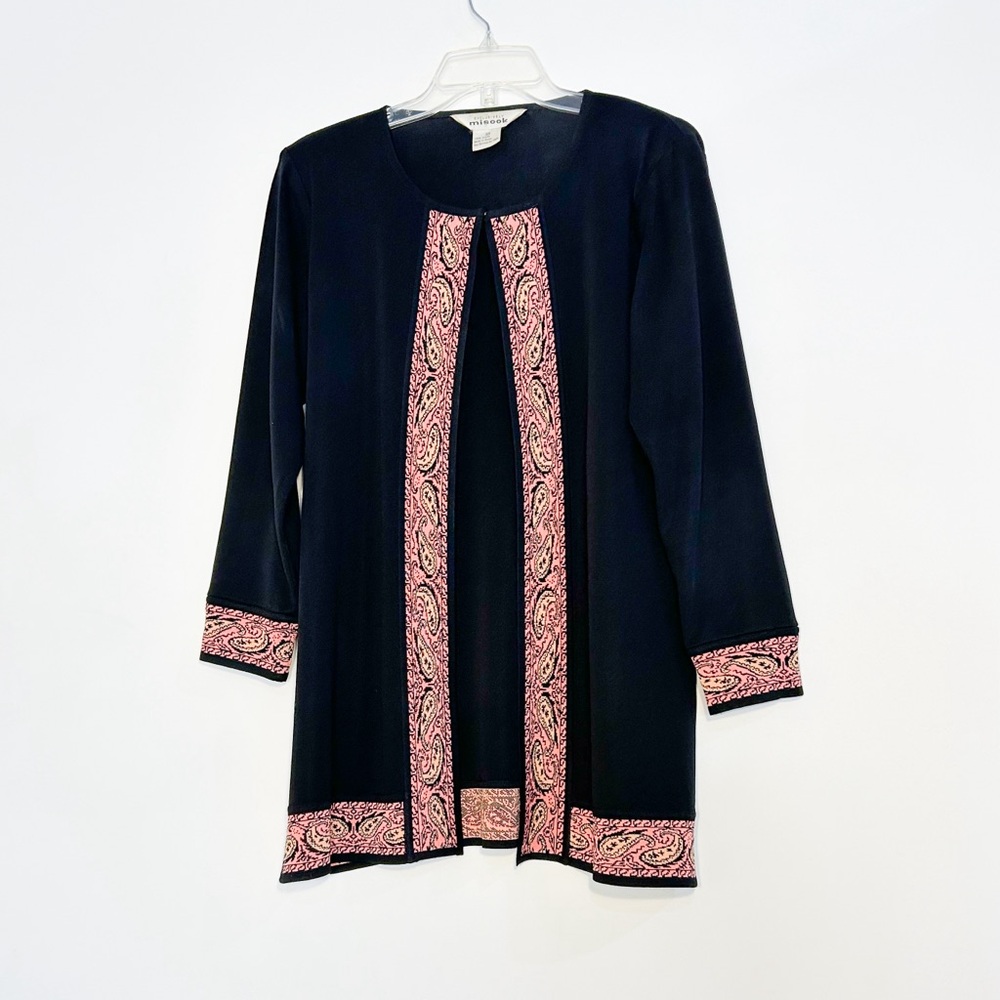 Misook longline cardigan open front black knit coat blazer Neiman Marcus - Picture 2 of 5